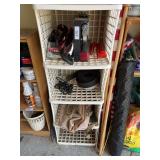 White Plastic storage unit, tool bag, ratchets.