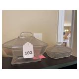 2 rectangular pleat & panel covered dishes