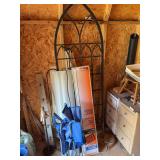 4’ light fixture, bulbs, trellis, coat rack, chair