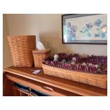 3 Longaberger baskets, figurines