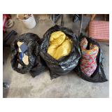 3 bags: misc linens, bedding, rug