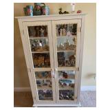 White display cabinet with glass sides and doors, wood shelves, 30”w x 15”d x 54”h, excludes all contents