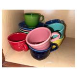 8 Fiesta cups and saucers, salt and pepper, 16 salad plates