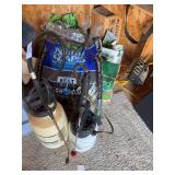 2 garden sprayers, 2 bags of mulch, seed & fertilzer, light
