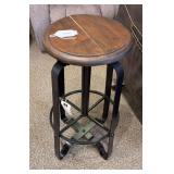 Metal Base Bar Stool W/ Cracked Wood Seat
