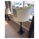 TALL BLACK METAL LAMP WITH  CREAM COLORED SHADE