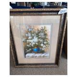 PAIR OF MATTED FLORAL IN VASES 34.5”w x 40.5”w, MATTEDVLEAF PICTURE 35”w x 35.5”h, MATTED CIRCLES 34.75”w x 35”h