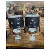 PAIR OF JANE SEYMOUR DESIGNS SELECT LAMPS, SILVER BASE, BUTTERFLY SHADES