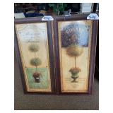 PAIR OF 21”w x 44.5”h WALL PRINTS, 3D WOOD VILLAGE SCENE