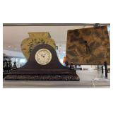 2 mantle clocks, decorative clock, misc decor, tray with creamer & sugar