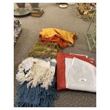 King bed skirt with 2 euro shams, 4 throw blankets, beaded bed accent