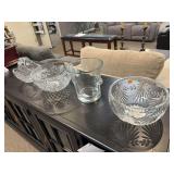 2 Heavy crystal bowls, Crystalery ice bucket, heavy crystal basket