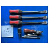 3 Snap-On tire tools, misc screwdrivers