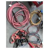 Air hose, electrical cords, ratchet straps, drop light