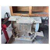 Cincinnati double end grinder with metal cabinet and contents