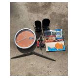Wall clock, paperwork, miscellaneous items