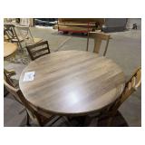 BASSETT 60” ROUND SOLID MAPLE TABLE & BASE W/ 4 SIDE CHAIRS
