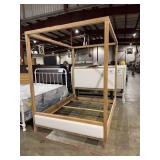 Bassett Queen Oak and Fabric Canopy Bed