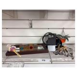 THOSE BLOCKS “A Mental Puzzel “ Austin Enterprises Brain Cube 1960’s, small wood framed mirror , wooden handled spoons , and miscellaneous