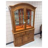 Beautiful Solid Oak 2 pc Lighted China Cabinet w/ glass shelves