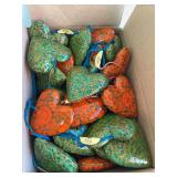 Box of Kashmir India PAK YAK, hand made and painted, 56 small 3” hearts green and orange