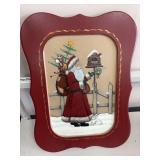 Tole painted Santa tray and Annalee Snowman cardholder