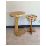 2 home made tables, off set side table and drink holder table