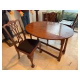 Drop leaf table w/ 2 claw & ball feet carved chairs