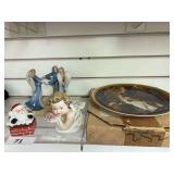 Bradford exchange “Dreaming in the Attic “ plate , dept 56 Santa trinket box , Lefton China Angel ,Angel votive candle holder
