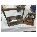 Brass bell on stand(missing ringer) wooden planter