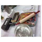 Miscellaneous Kitchen ware including Pyrex covered casserole , pie pan and loaf pan