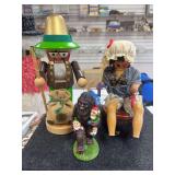 Vintage German Wood Steinbach Sweetheart Smoker Music Box Liebling  (Missing shoes but still plays ), Steinbach Pot of Gold Nutcracker ( missing Felt shamrock ), and Small 6” Big Foot with Gnomes