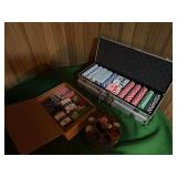 Poker chips, cards, dice