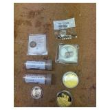 Barack Obama $5 coin, 2- 39 statehood quarters, Indian head nickel, DC uncirculated quarter, Westminster Abby coin, St Paul’s Cathederal coin