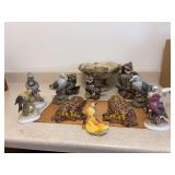 Homco owl set , larger owl with chipped wing, large planter , 3 Lefton birds and ceramic painted owls and Czech wall pocket fantail bird