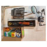 Soldering iron, drill press vise. Soldering supplies, soldering jig