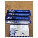 2003, 2004, 2005, (2) 2006 US mint proof sets