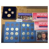 17 Kennedy 1/2 dollars, 2- 2002 uncirculated coin sets, 2005 Westward Journey Nickel Series