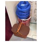 Sleeping bags, picnic basket