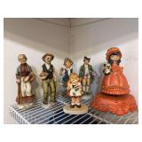 Unmarked figurines and Lefton singing girl , ceramic painted girl is a music box
