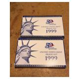 2 - 1999 United States mint proof sets in boxes
