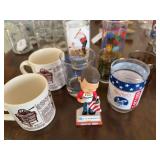 2 Sears advertising coffee mugs, Apollo 11 cups, misc glasses