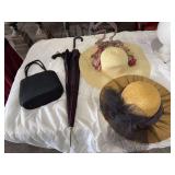 Women’s antique purse, parasail and 2 hats
