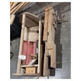 Wood tool caddie, vintage wood workers vise