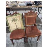 Pair of antique victorian Eastlake style parlor chairs, pillow