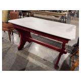 Trestle table with marble top (some damage)