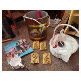 Wicker basket, African American History resource guide, musical notes plaques, eagle trash bin