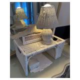 Wicker lamp, wick bed desk, wicker tissue holder & hanger