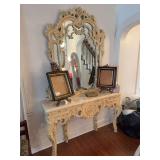 Marble top console table (53' x 33' x 14') with mirror (40' x 53')