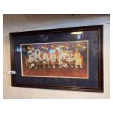 Framed print 32' x 20', 2 ballet figures, clock